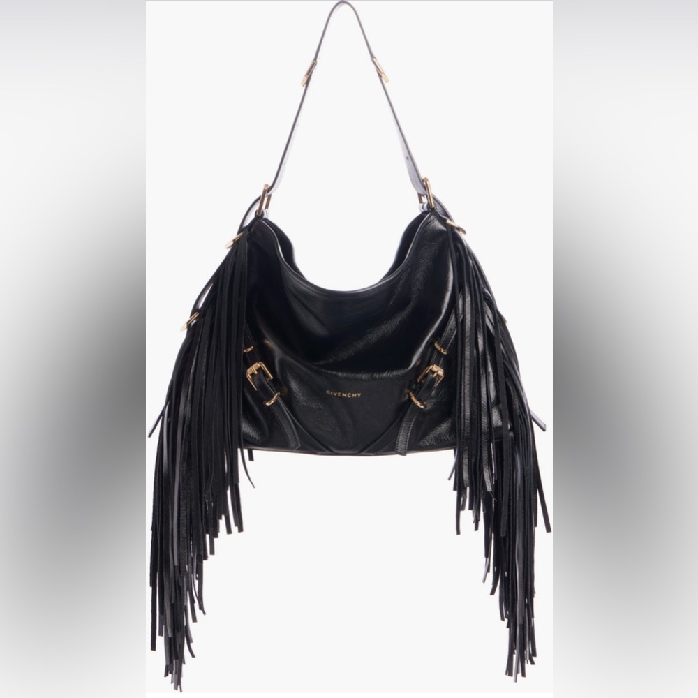 Givenchy Medium Voyou Fringe Leather Hobo Bag NEW Black Gold